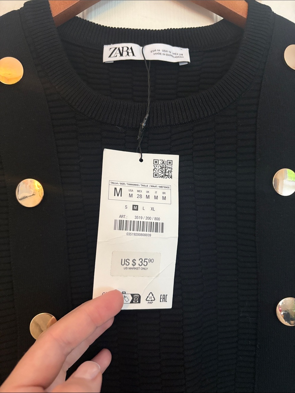 Zara Black Ribbed Sleeveless Crop Top with Gold Buttons - Picture 5 of 5